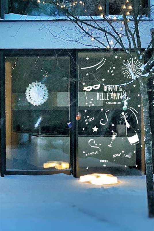 Adhesifs de vitrine KitCustom - collection noel - Bonne annee - exemple baie vitree