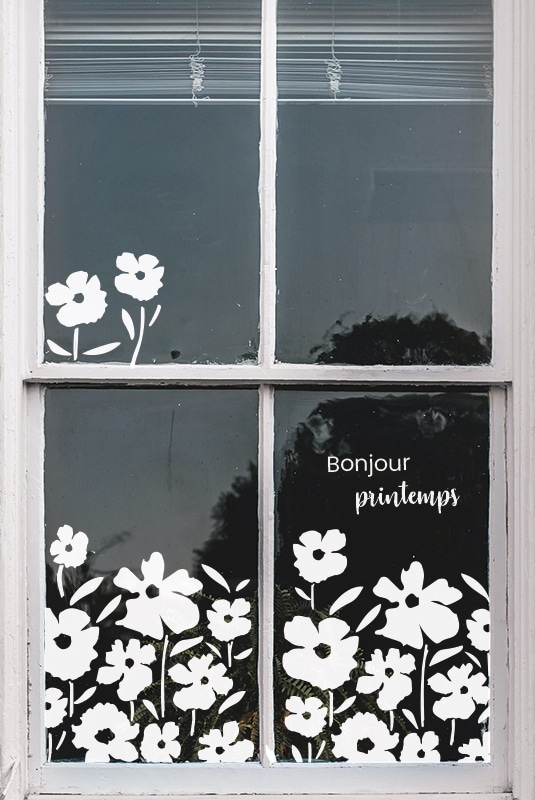 Adhesifs de vitrine KitCustom - collection printemps ete - fleurs blanches - exemple vitres