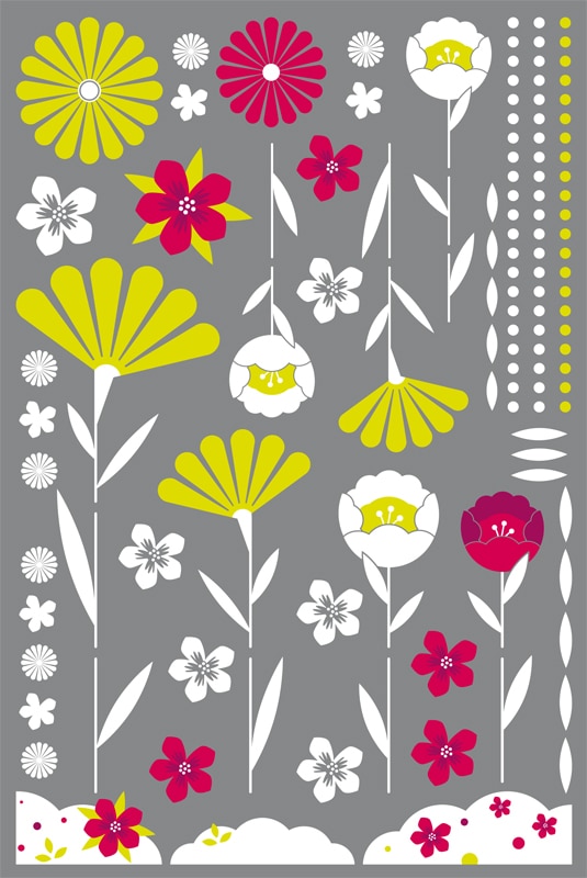 Adhesifs de vitrine KitCustom - collection printemps - fleurs art deco