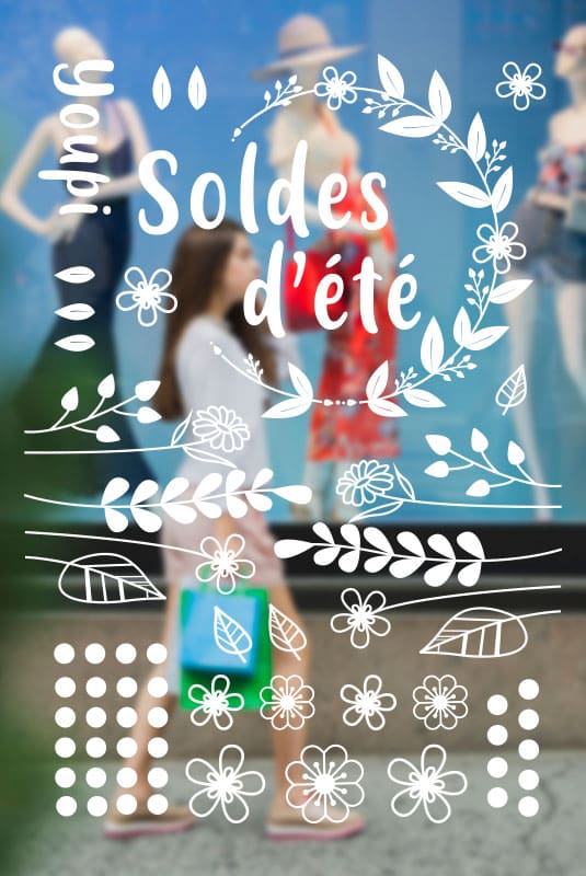 Stickers de vitrine Soldes d'été, modèle "1"