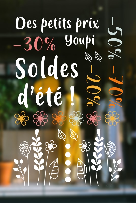 Stickers de vitrine Soldes d'été, modèle "3"
